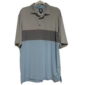 FJ FootJoy Shirt L Blue Gray Stripe‎ Golf Polo Short Sleeve Large Poppy Hills